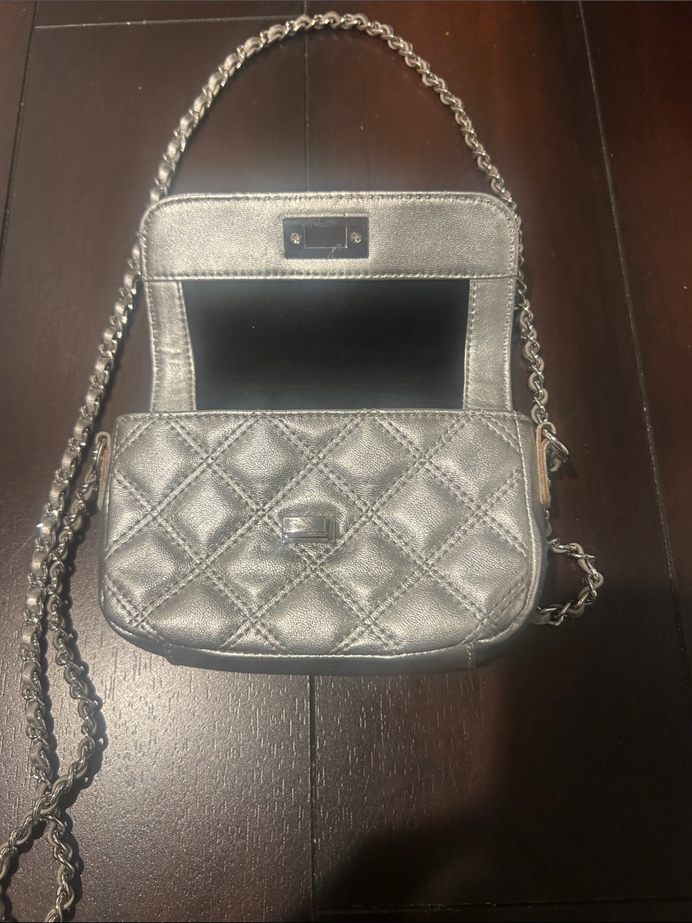 Saks Fifth Avenue Quilted Metallic Crossbody Bag - Silver - Picture 5 of 5